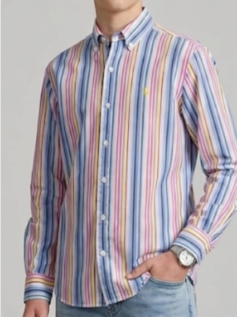 Ralph Lauren Boys L 16-18 Multi Color Pastel Stripe Long Sleeve Shirt Cotton